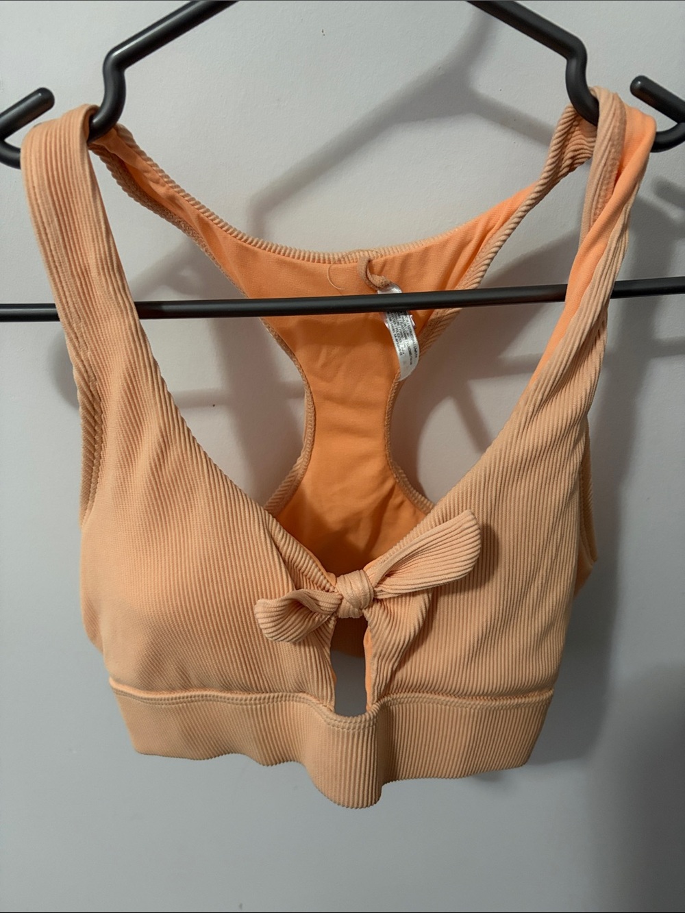 Ardene Ribbed Front-Tie Sports Bralette in Peach